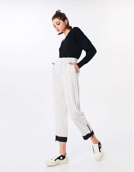 White Line Pattern Trousers