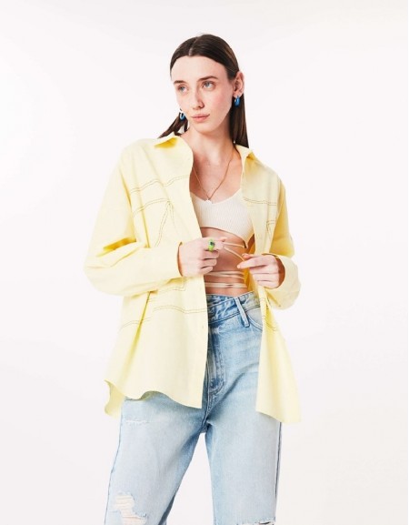 Yellow Shirt With Contrast Stitching