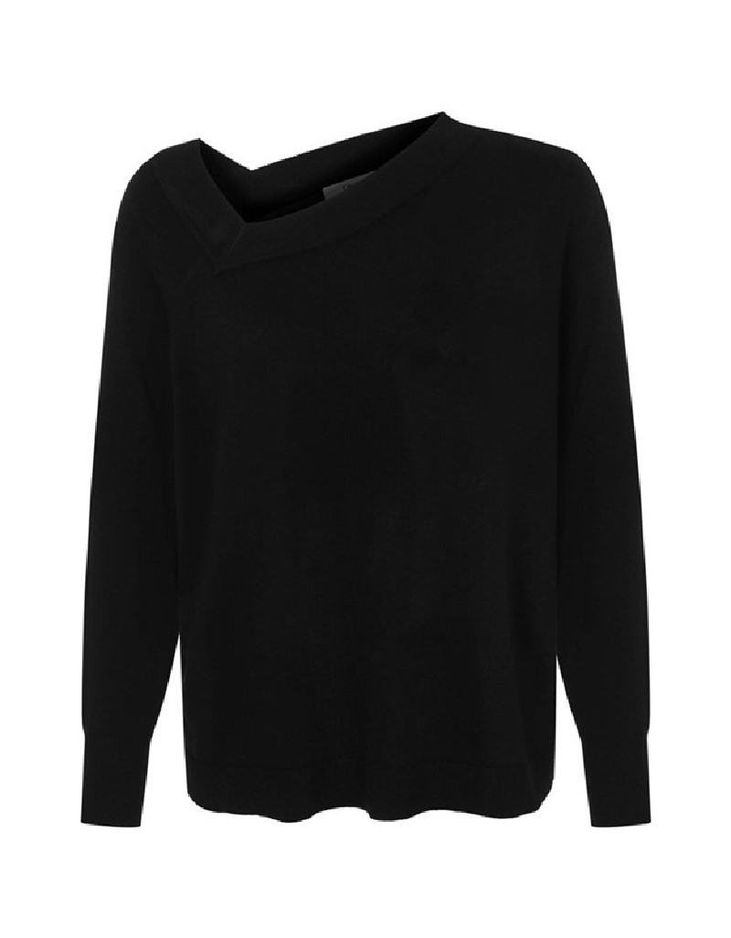 Black Asymmetrical Collar Sweater