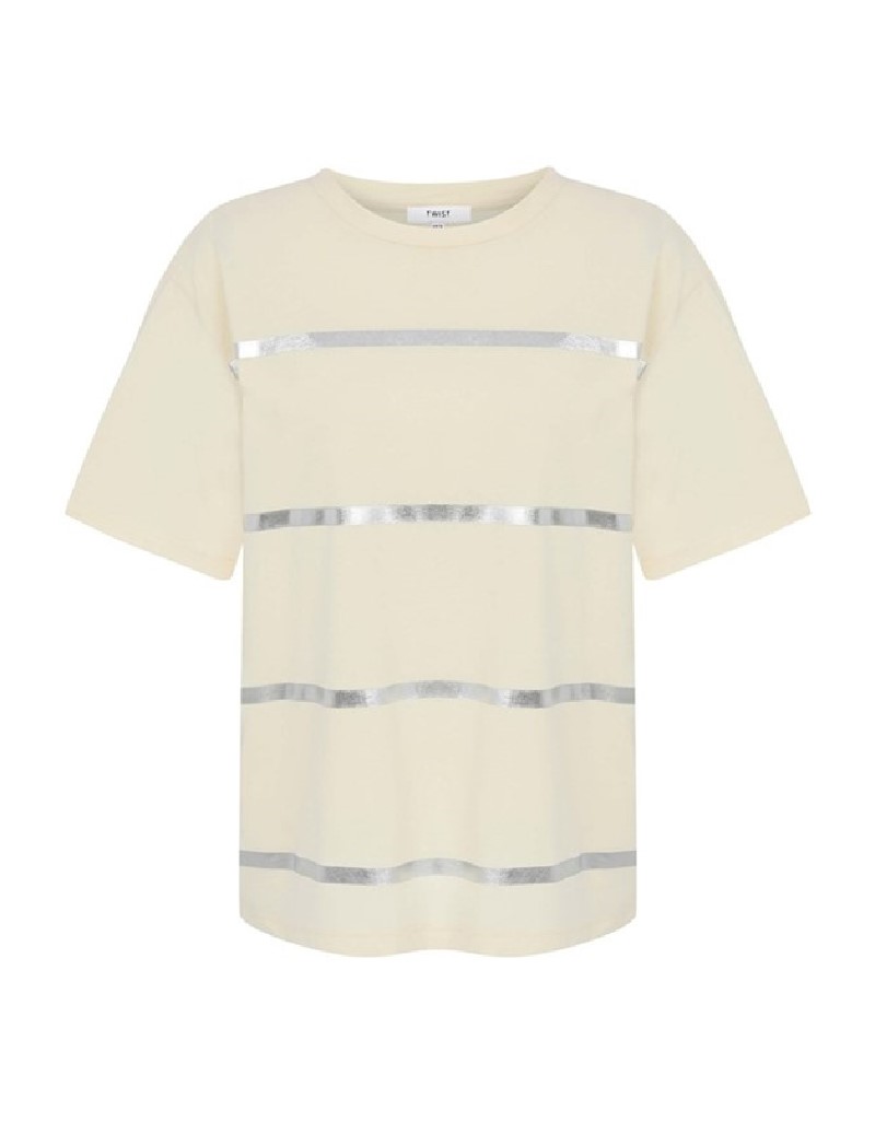 Beige T-Shirt With Metallic Stripes