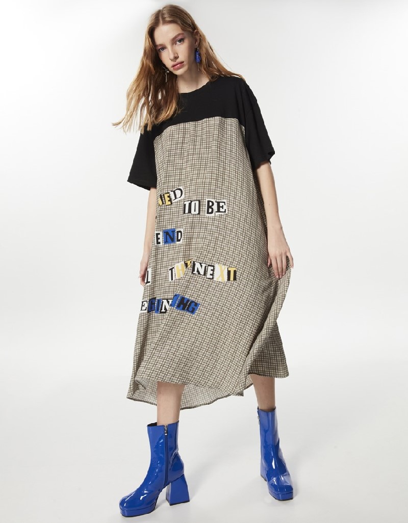 Black Collage Artwork Plaid Pattern Dress