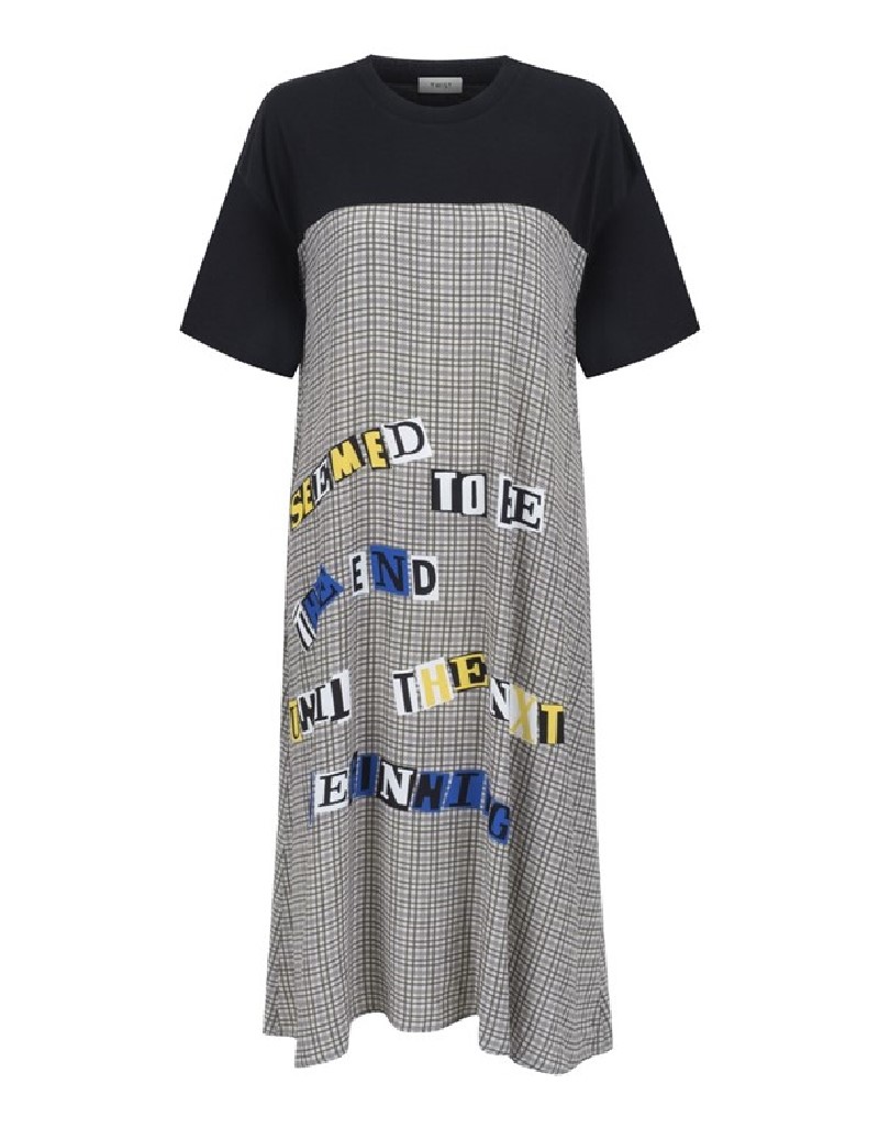 Black Collage Artwork Plaid Pattern Dress