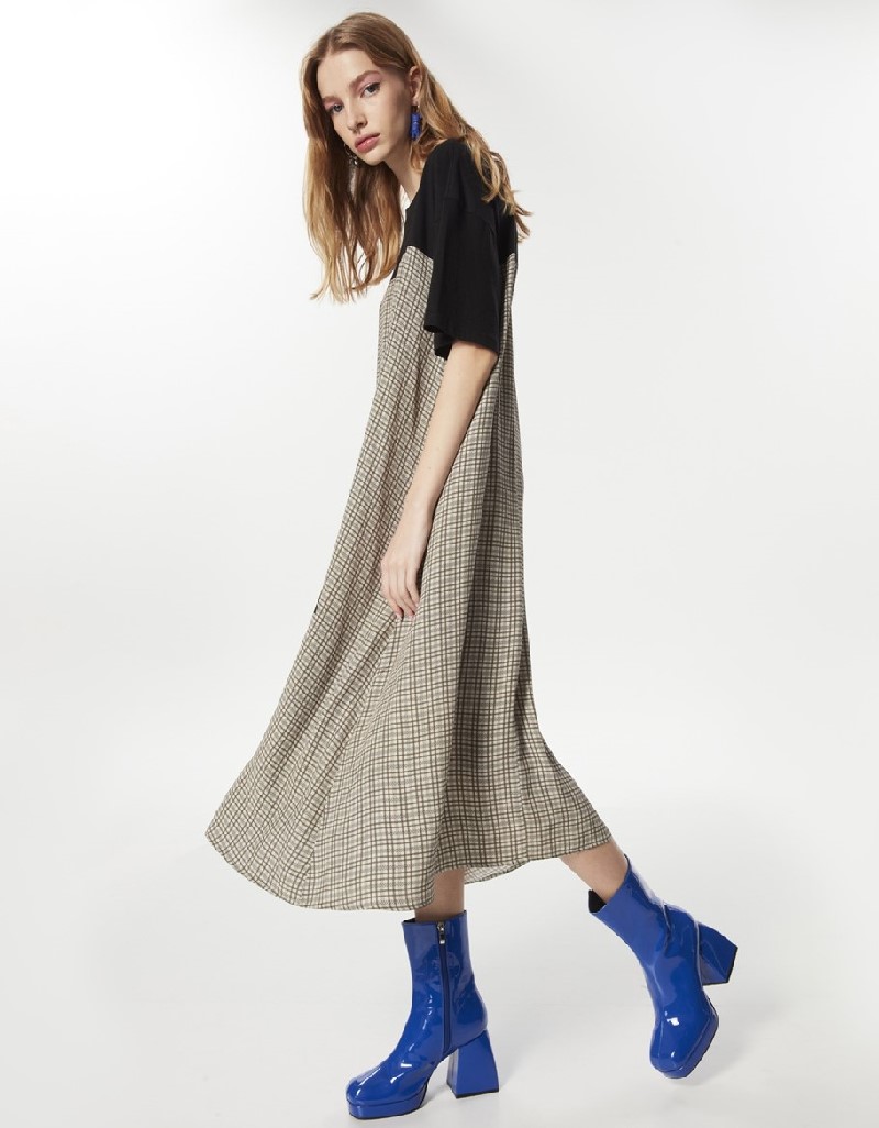 Black Collage Artwork Plaid Pattern Dress
