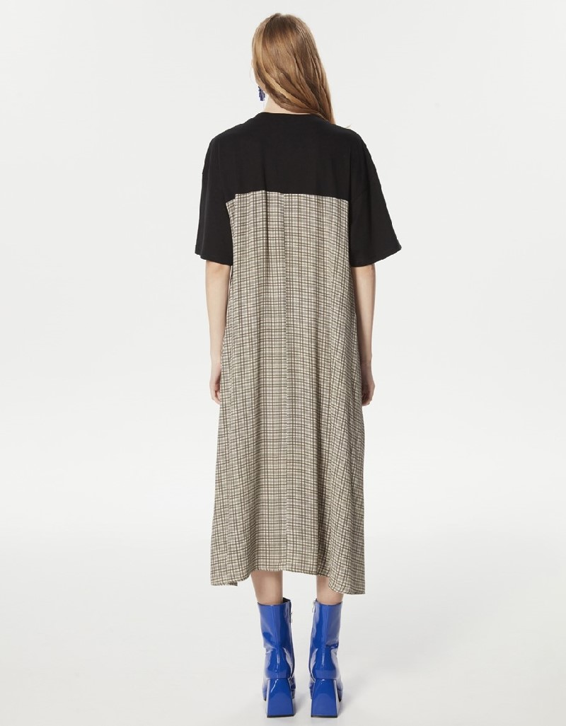 Black Collage Artwork Plaid Pattern Dress