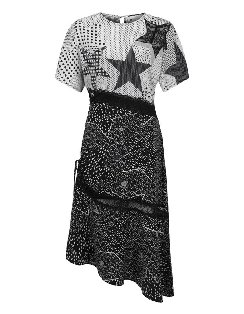 Black Star Pattern Lace Mix Dress