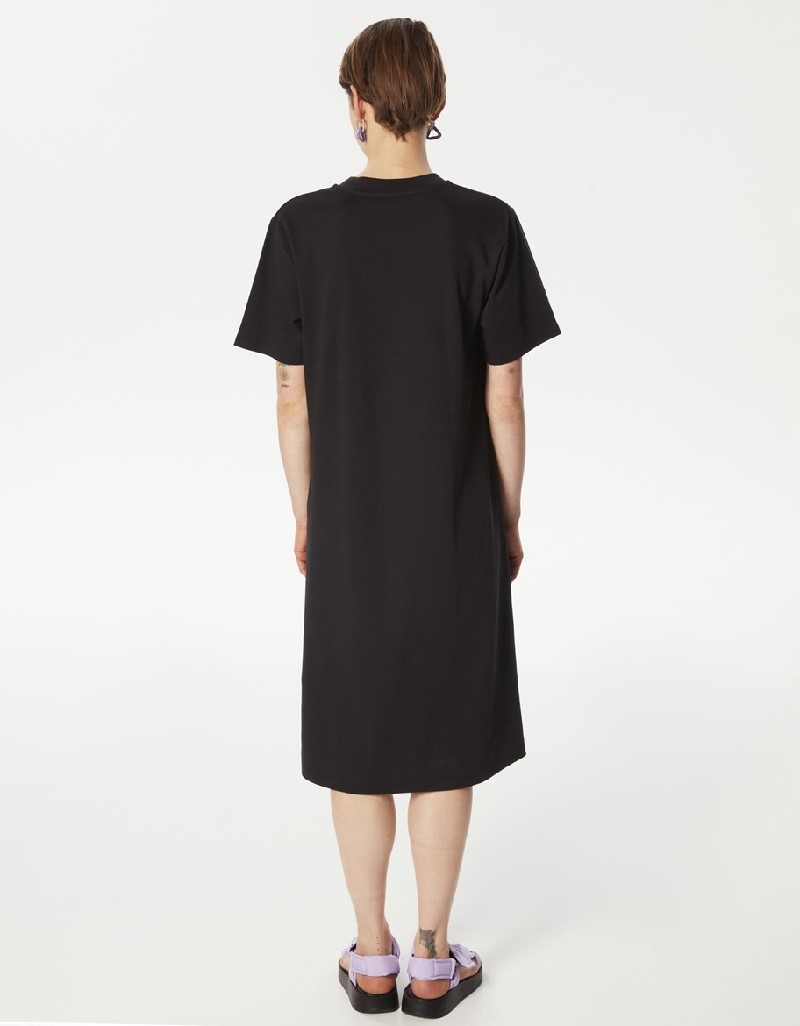 Black Image Printed Midi Combed Cotton Dress