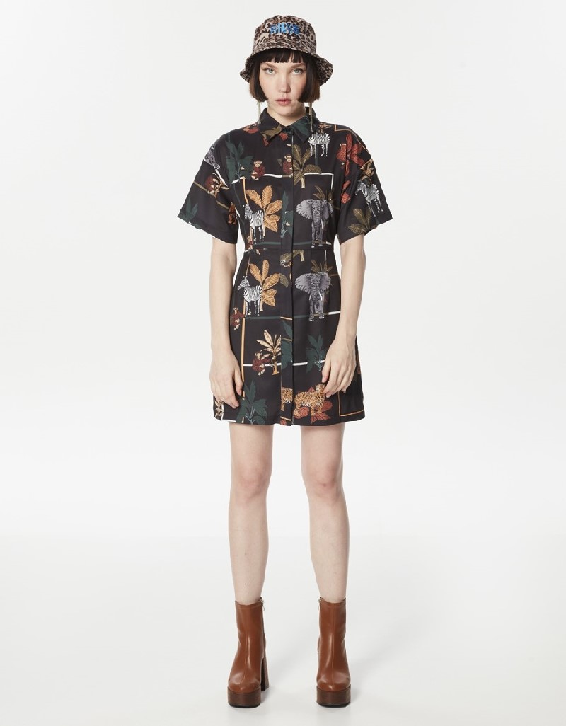 Black Animal Print Knitted Mix Dress