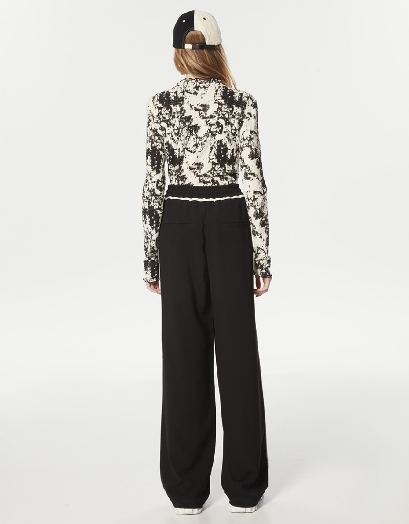 Black Comfort Fit Trousers With Contrast Piping