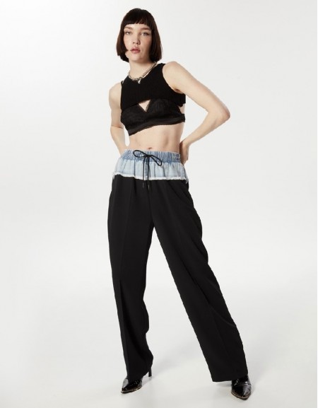 Black Denim Mix Casual Cut Trousers