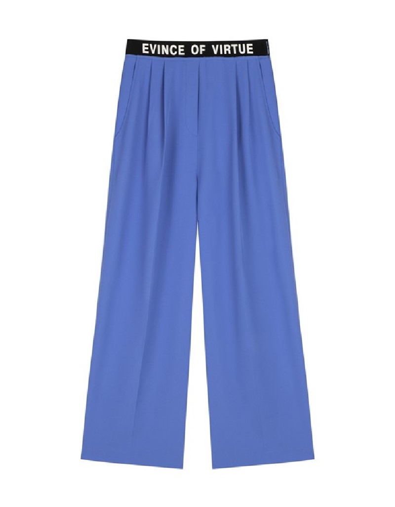 Blue Slogan Printed Relaxed Cut Trousers