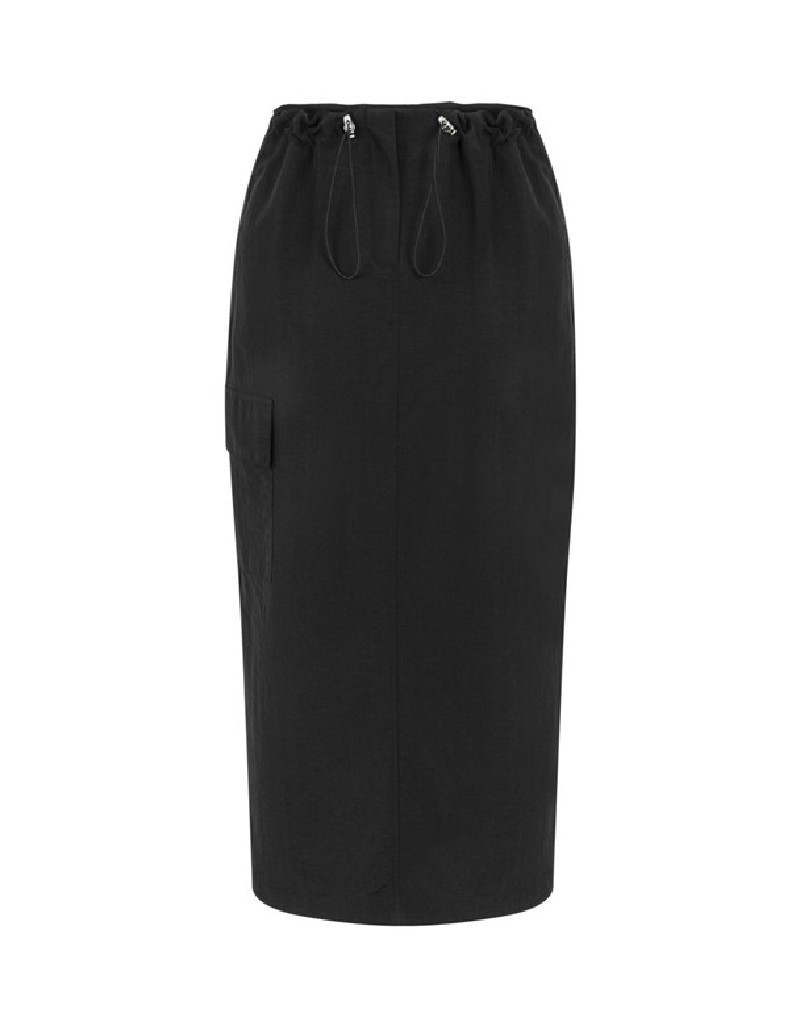 Black Technical Fabric Cargo Skirt