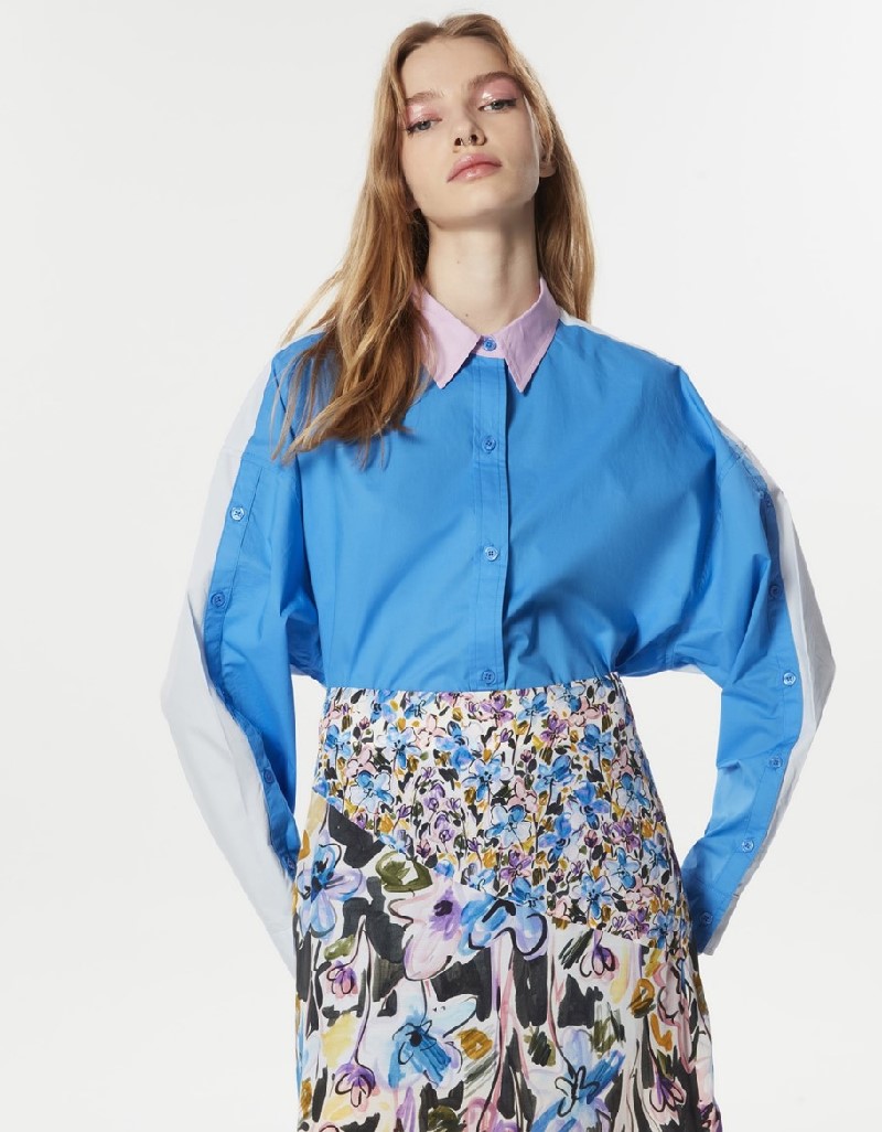 Blue Pattern Mix Midi Skirt