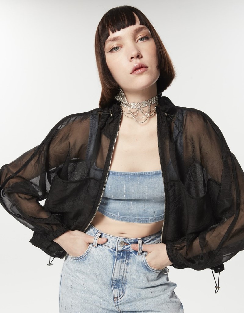 Black Sheer Detailed Organza Jacket