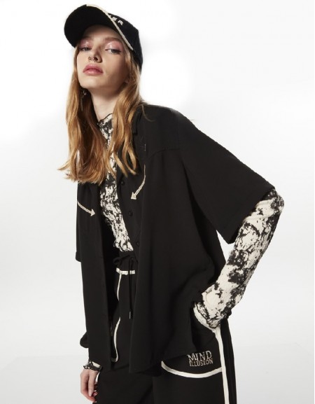 Black Embroidered Casual Cut Blouse