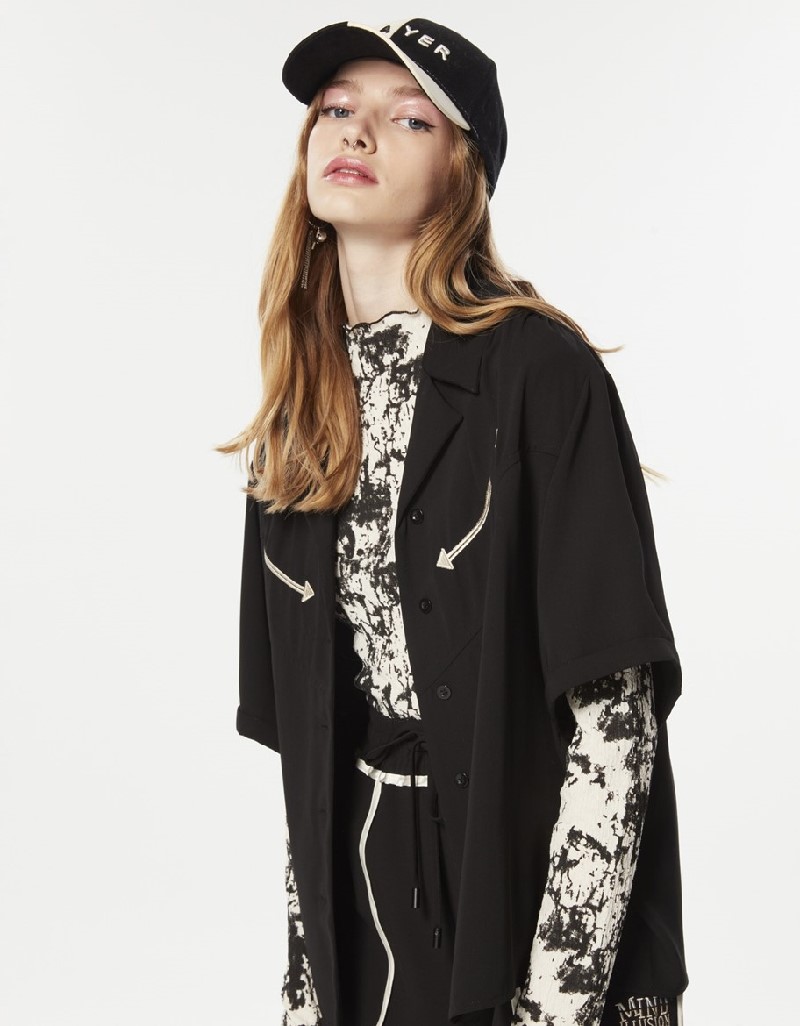 Black Embroidered Casual Cut Blouse