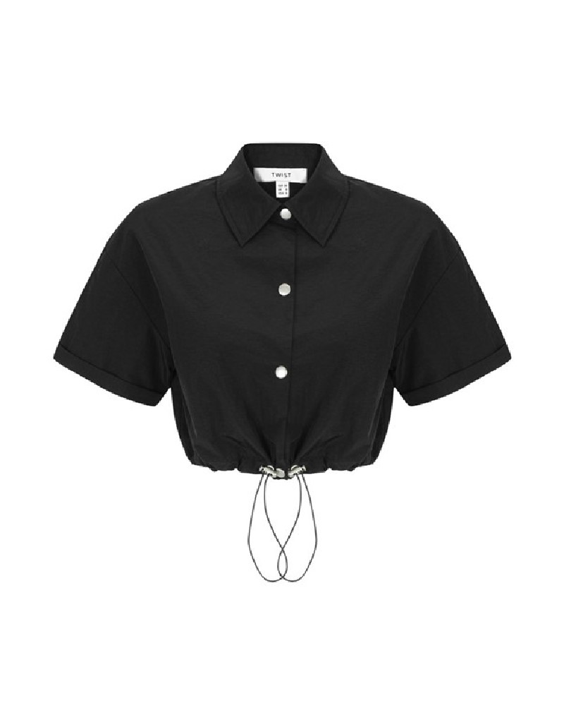 Black Technical Fabric Pocket Covered Blouse