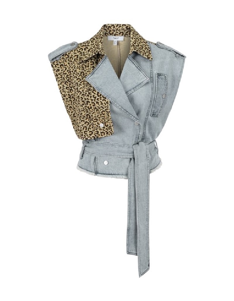 Blue Leopard Pattern Garnish Jean Vest