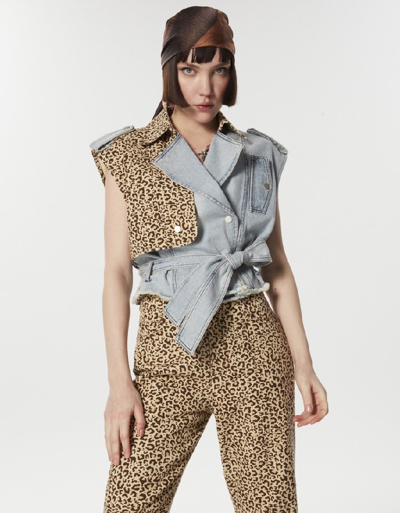 Blue Leopard Pattern Garnish Jean Vest