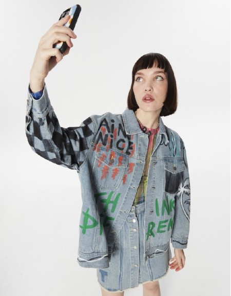 Blue Hand Painted Effect Jean Jacket