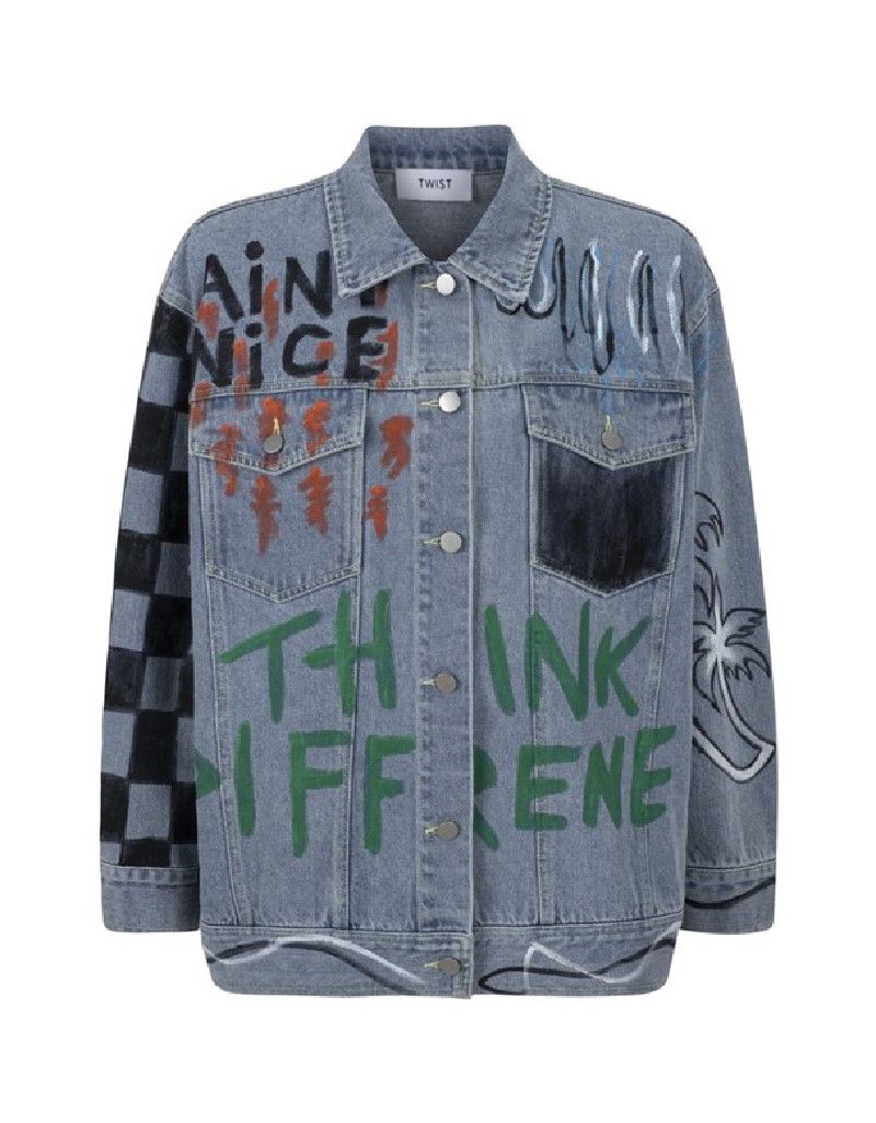 Blue Hand Painted Effect Jean Jacket