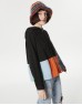 Black Knitwear And Denim Mix Sweatshirt