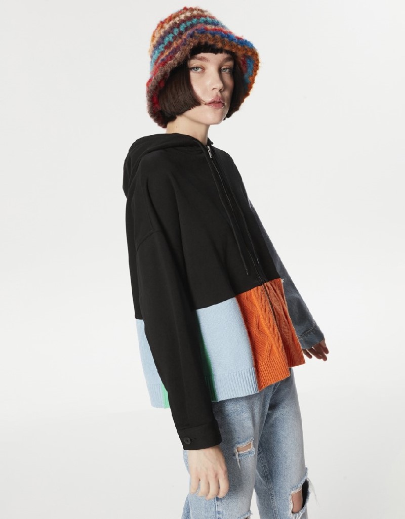 Black Knitwear And Denim Mix Sweatshirt