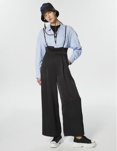 Black Thin Waist Wide Leg Fit Trousers