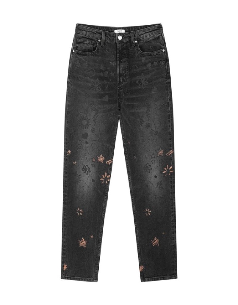 Anthracite Hand Painted Effect Mom Fit Jeans