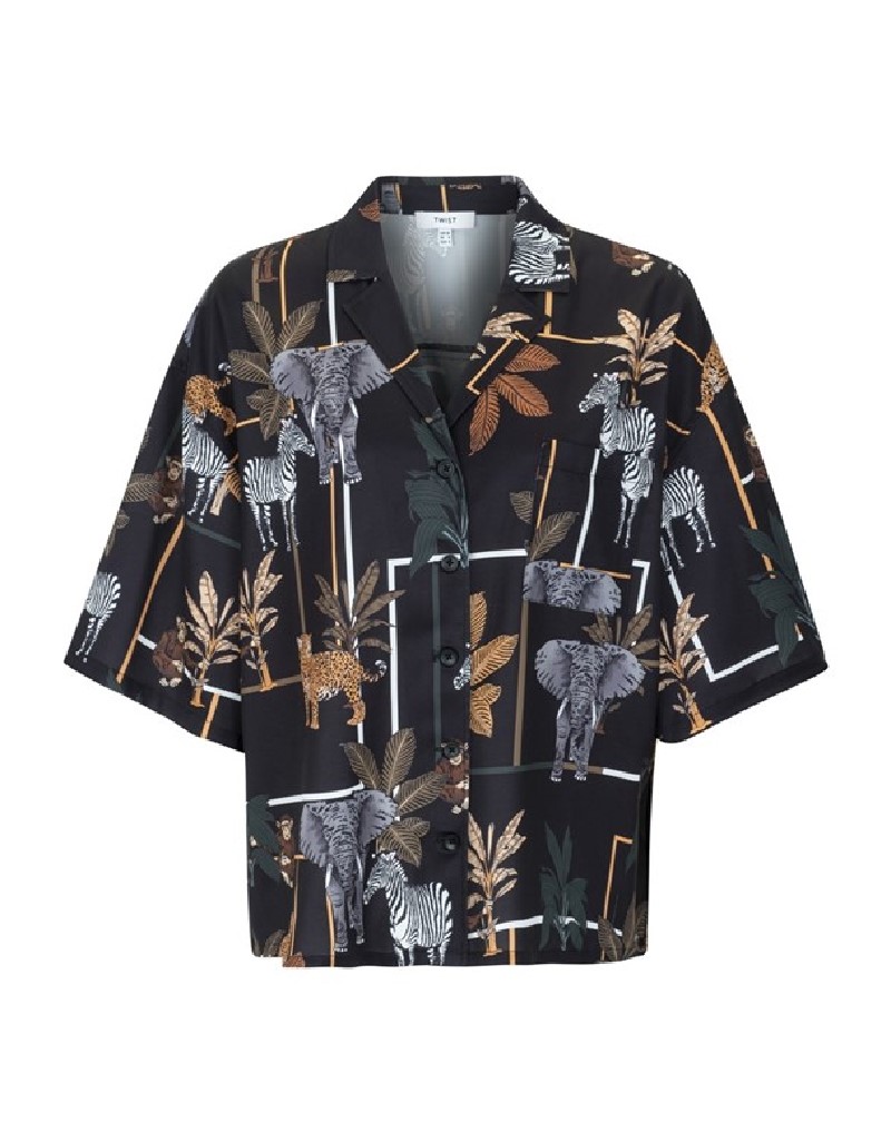 Black Animal Print Oversize Shirt