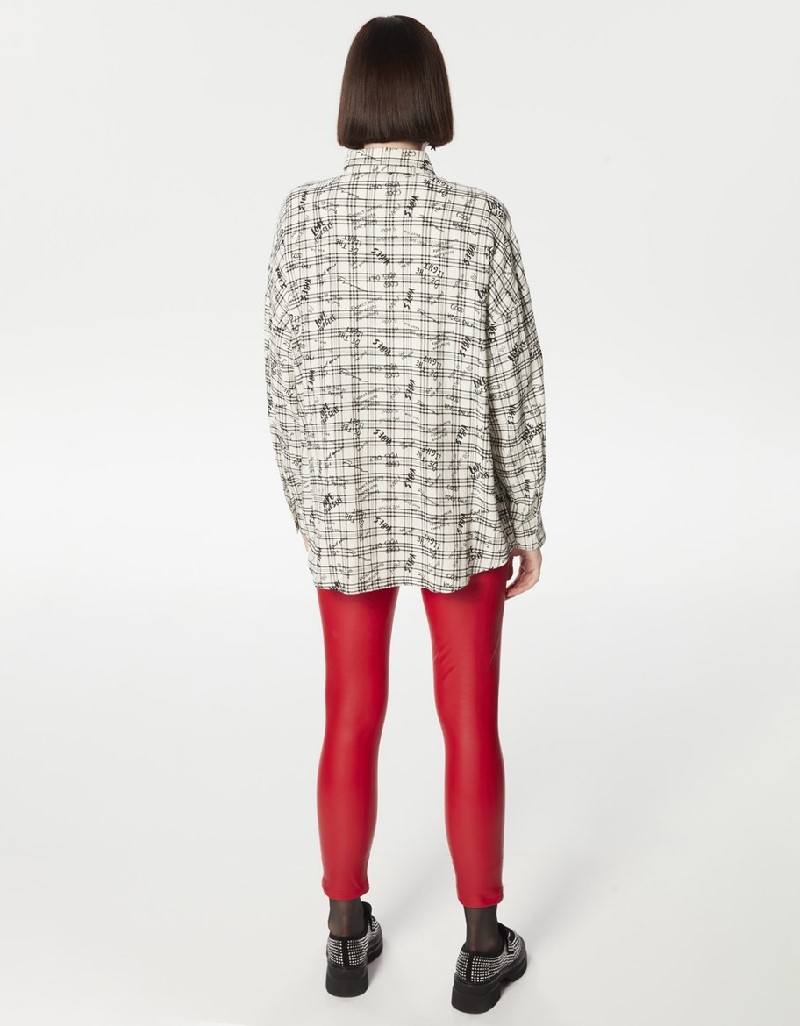 Black Slogan Printed Plaid Pattern Shirt