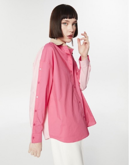 Pink Colorblock Poplin Shirt