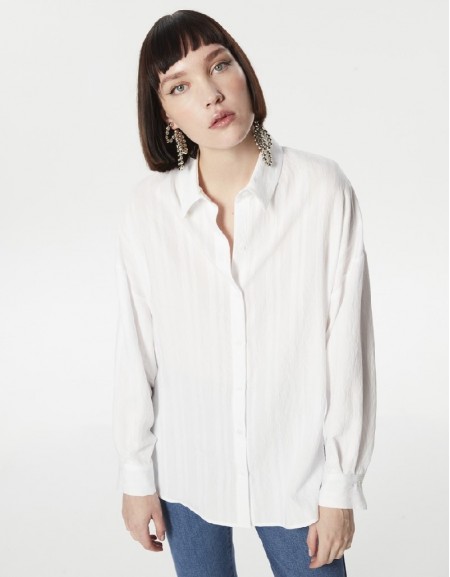 White Striped Oversize Woven Shirt