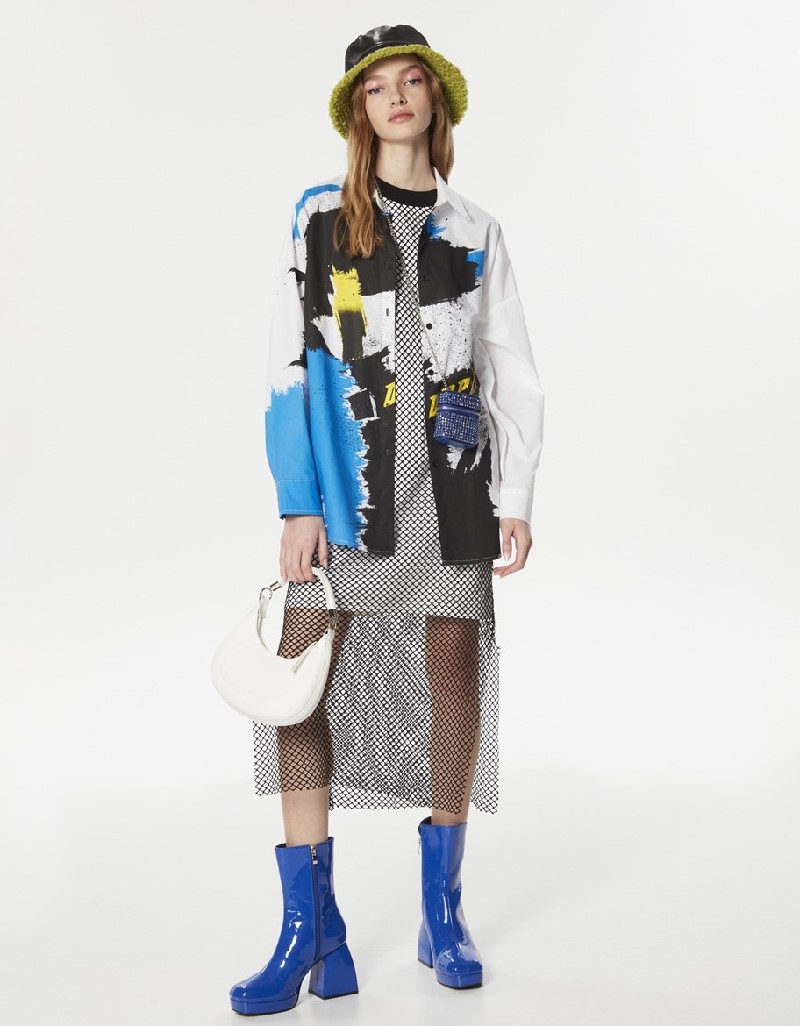 Beige Artwork Oversized Shirt