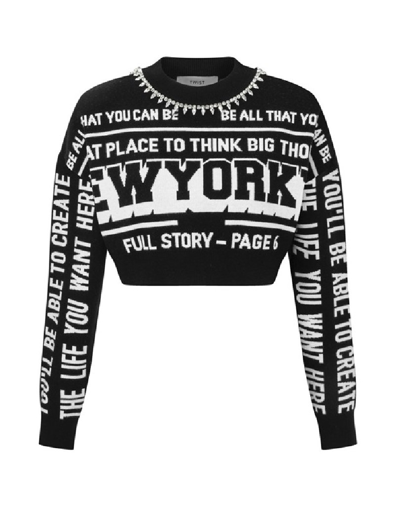 Black Motto Jacquard Sweater