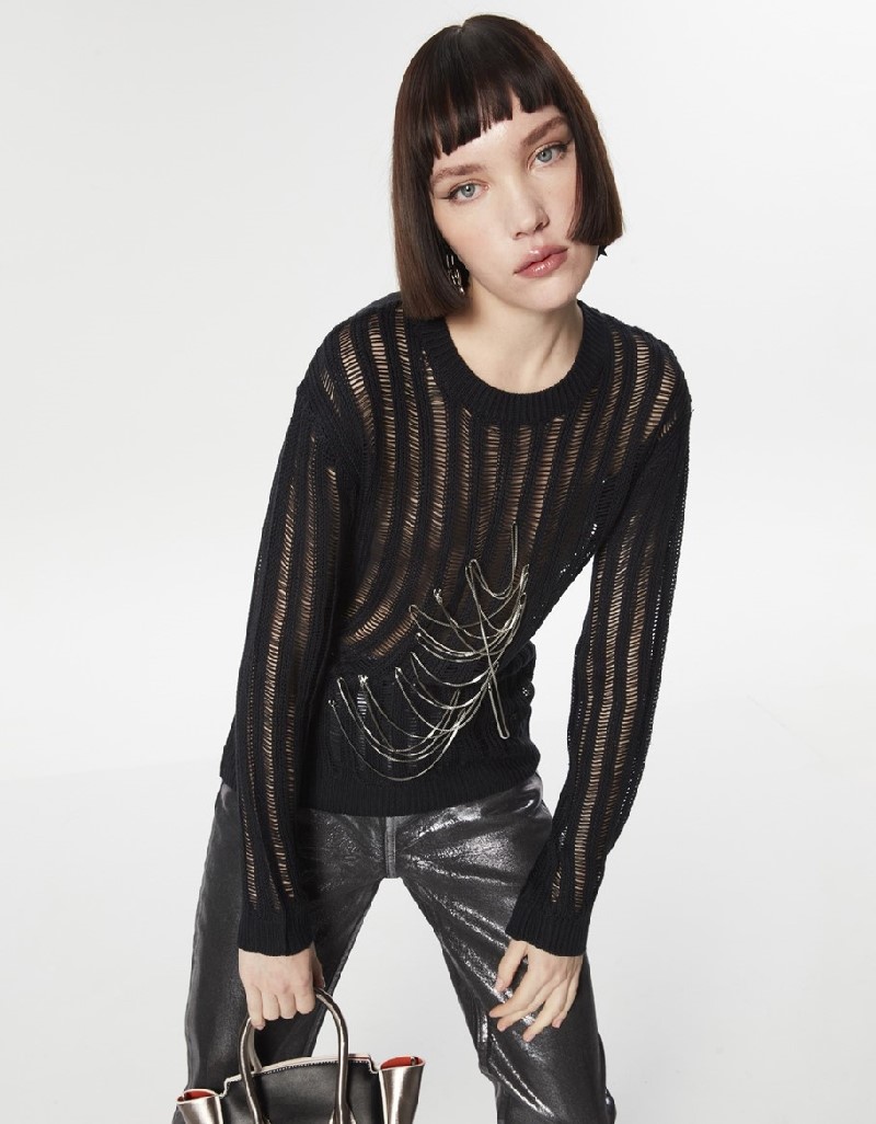 Black Removable Chain Accessory Sweater