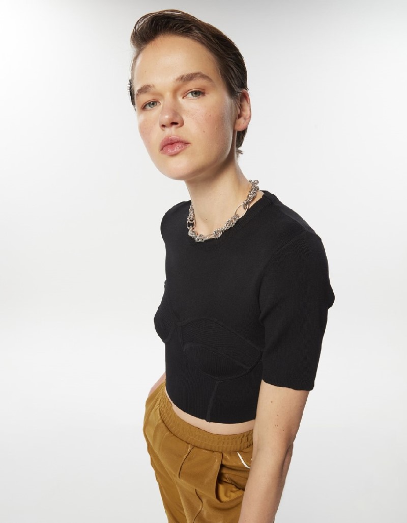 Black Bustier Look Crop Knitwear