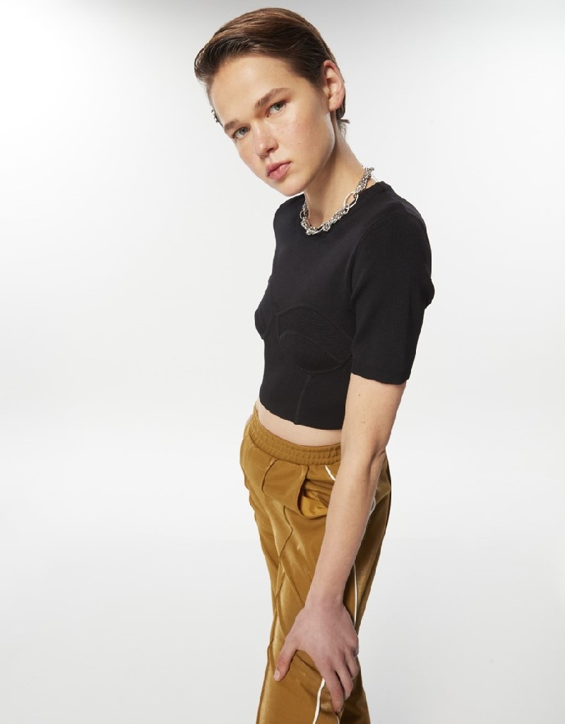 Black Bustier Look Crop Knitwear