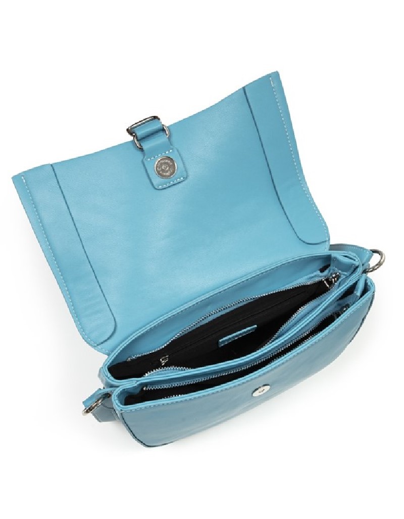 Blue Leather Look Clamshell Bag