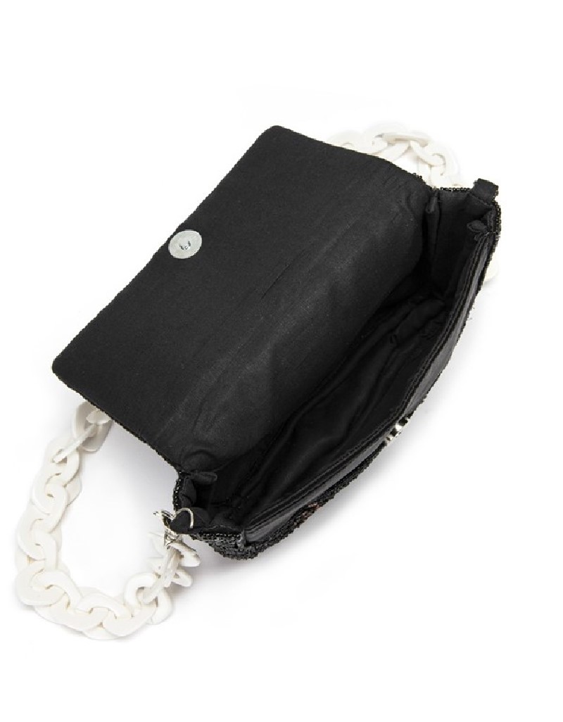 Black Bead Embroidered Chain Strap Bag