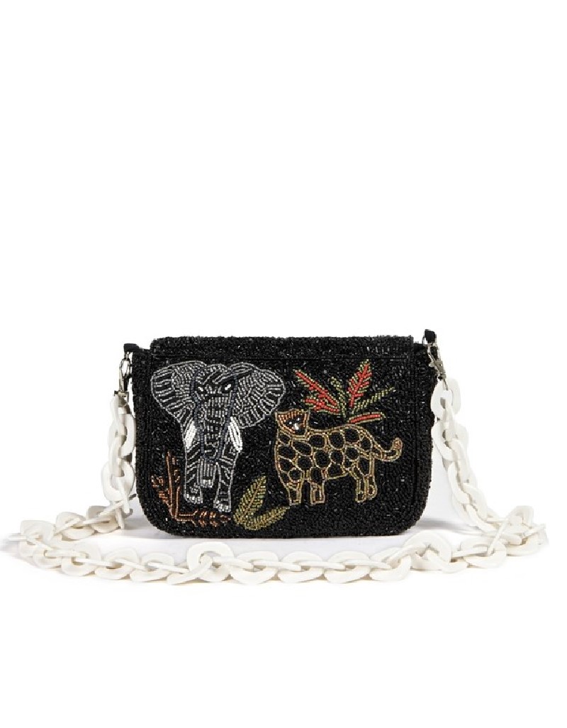 Black Bead Embroidered Chain Strap Bag