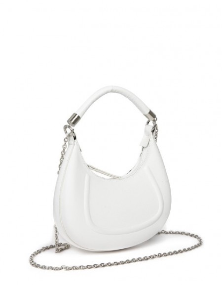 White Oval Shoulder Bag With Chain ??Strap