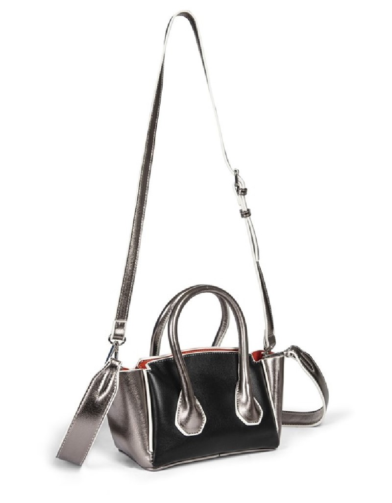 Black Colorblock Leather Look Bag