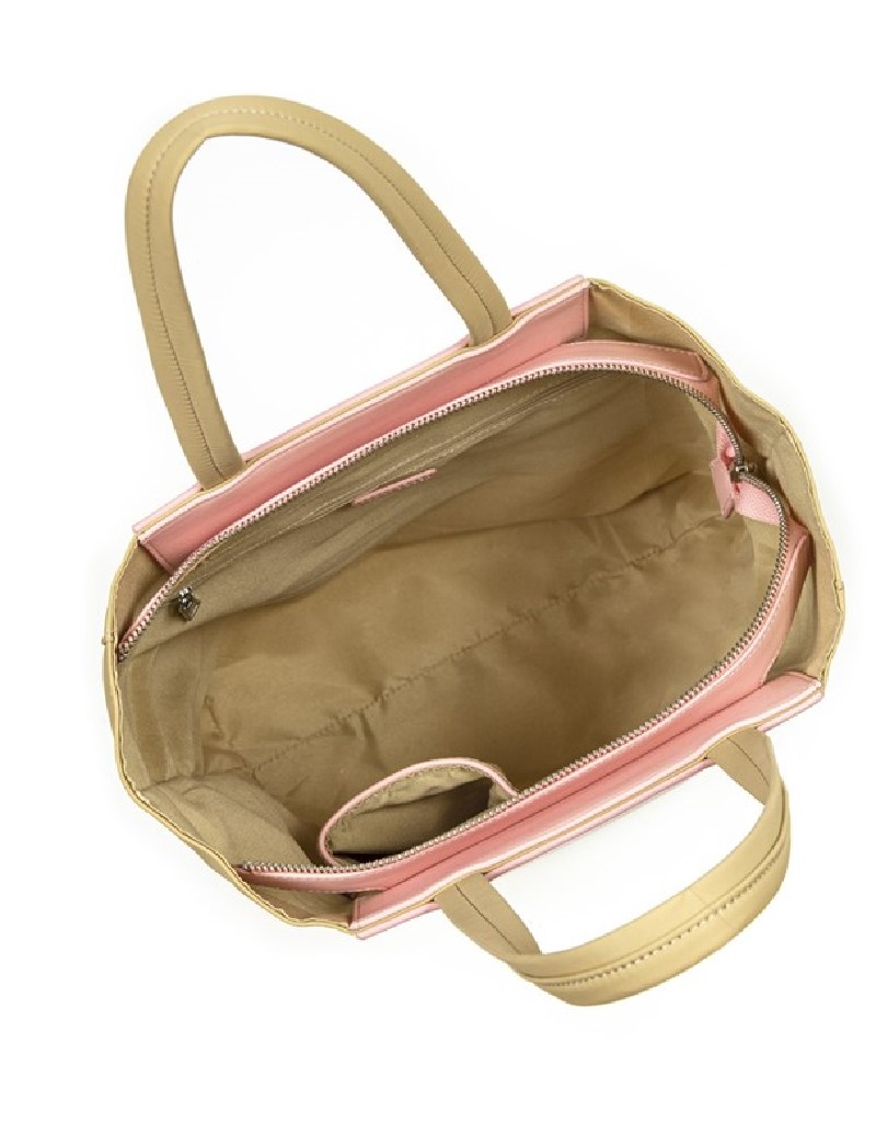 Beige Colorblock Tote Bag
