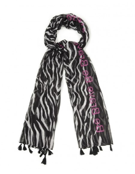 Black Zebra Pattern Slogan Printed Shawl