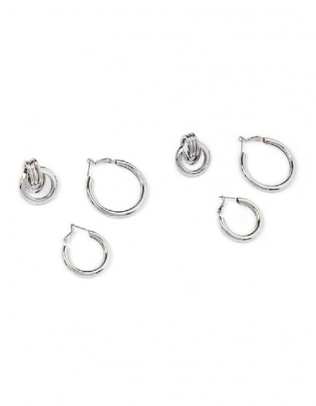 Silver Metal Hoop Earring Set