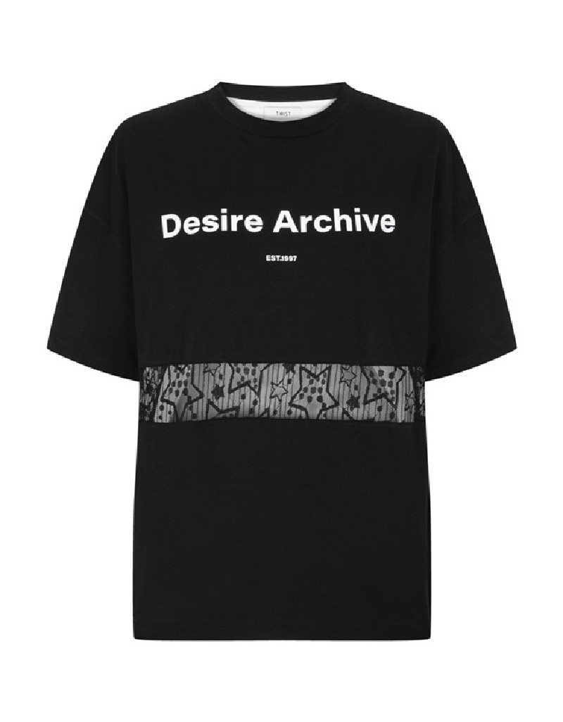 Black Colorblock Slogan Printed T-Shirt