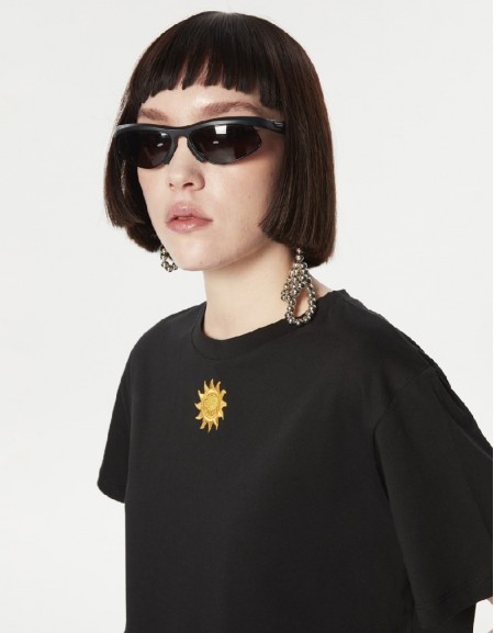 Black Embroidered Casual T-Shirt