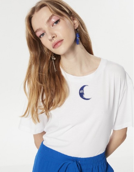 White Embroidered Casual T-Shirt