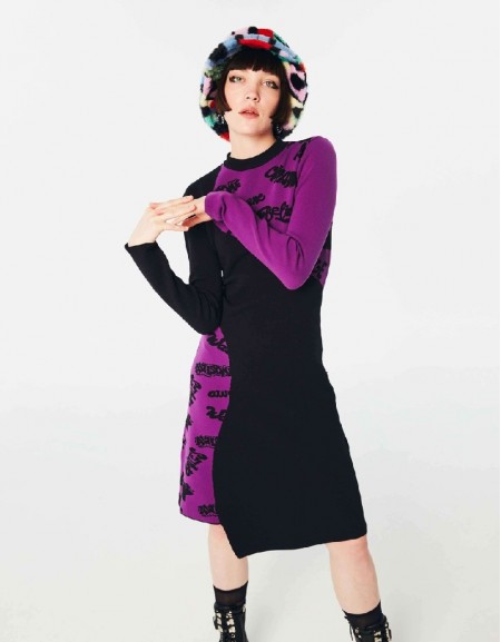 Purple Graffiti Jacquard Sweater Dress