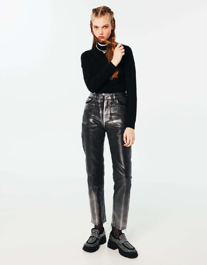 Anthracite Shiny Textured Trousers